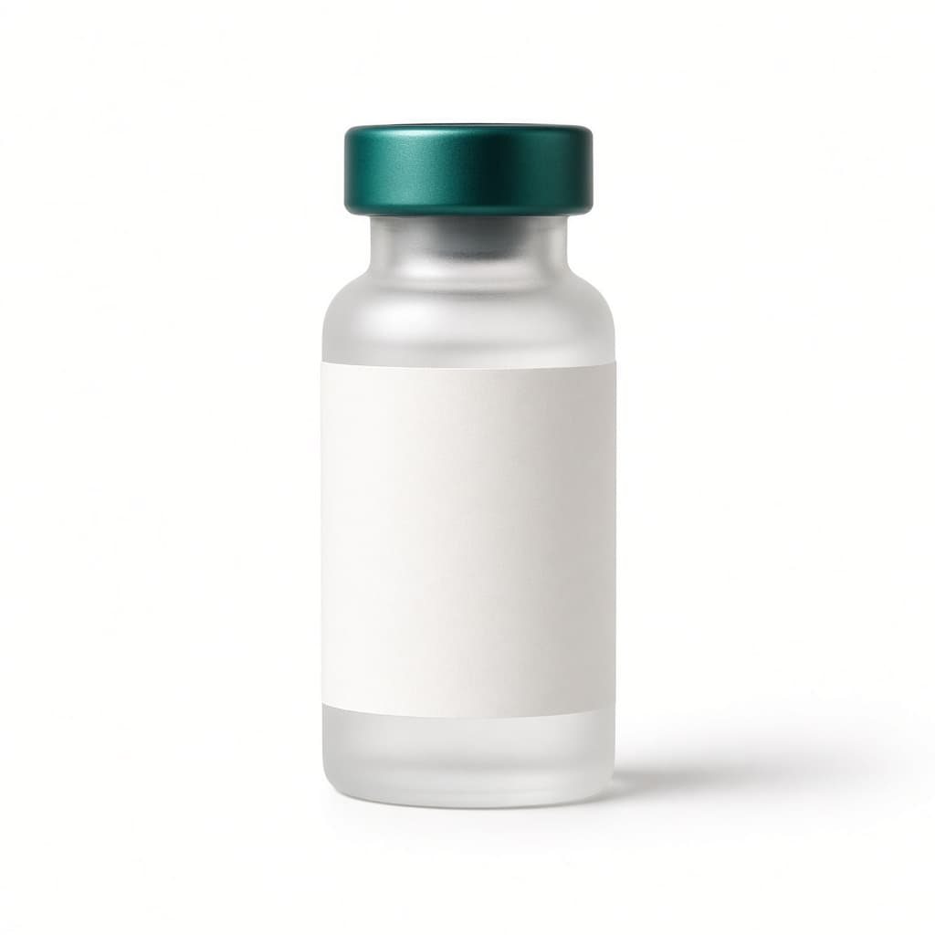 A frosted glass injectable vial with a deep teal cap, Revani's compounded formula